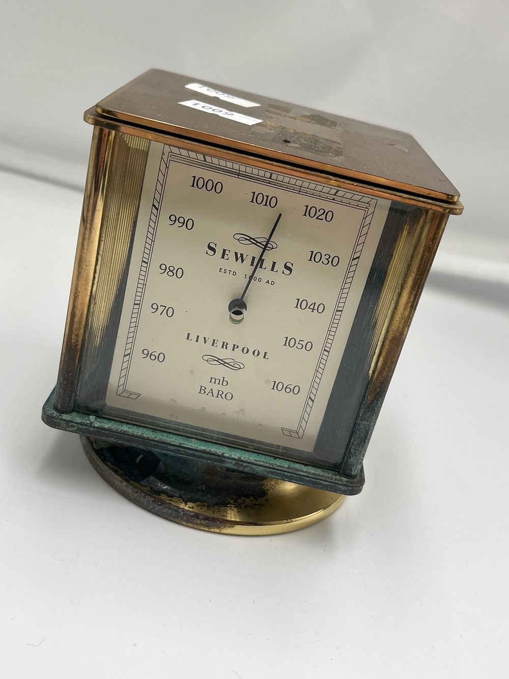 Lot 738: Sewills? Gilt-Metal Effect Four-Sided Desk Weather Station, Liverpool
