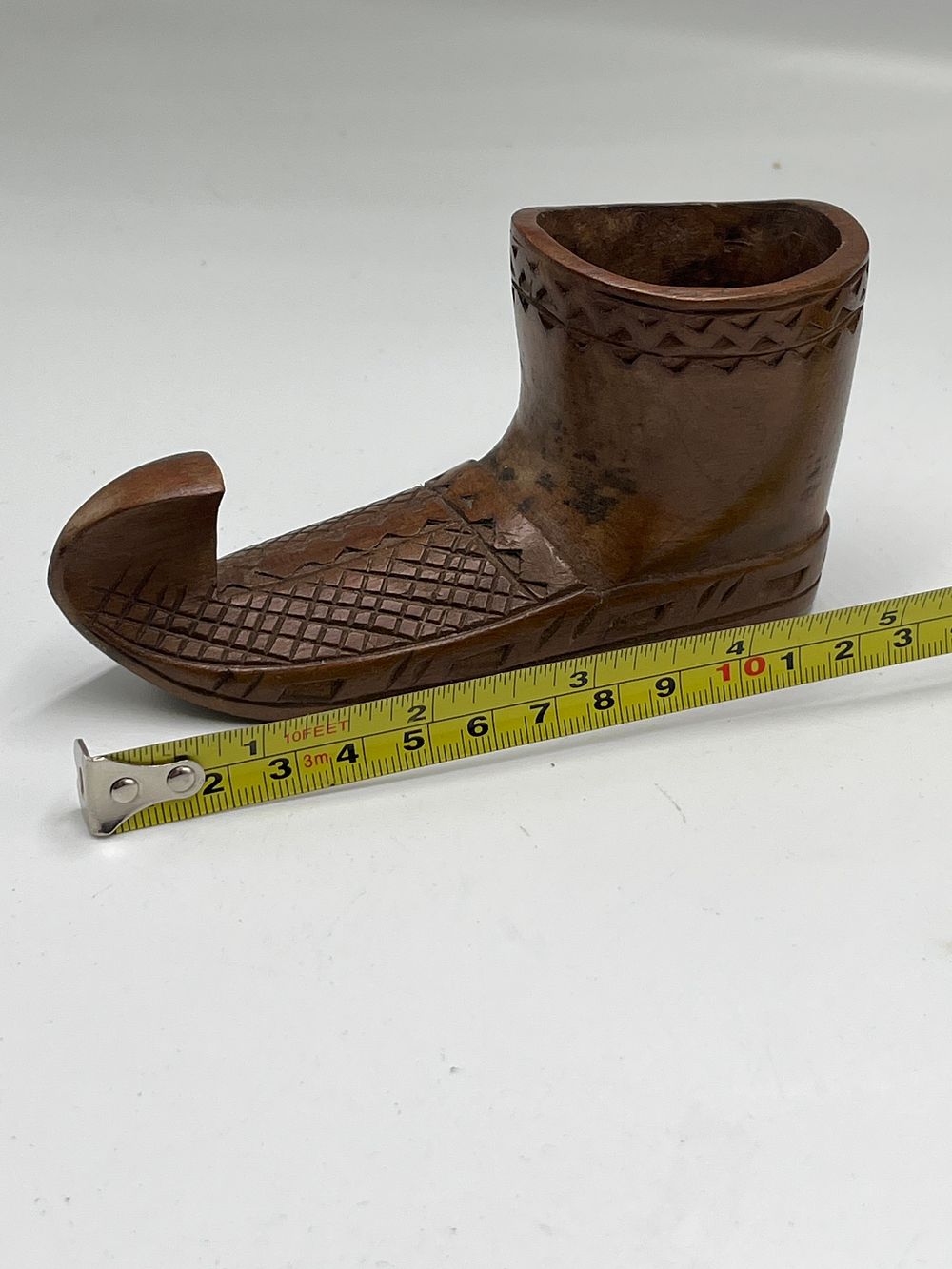 Lot 742: Hand-Carved Balkan? Wooden Opanak Style Decorative Shoe