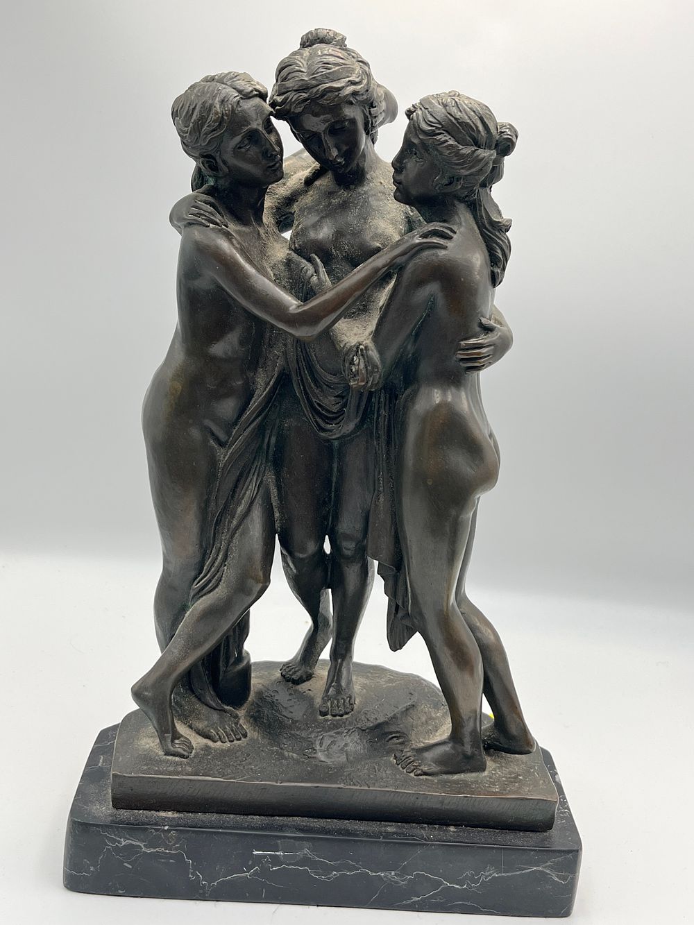 Lot 745: A Bronzed Neoclassical Group Figurine Of The Three Graces?, 13" x 8"