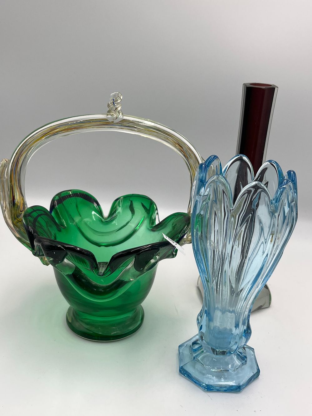 Lot 764: A Trio of Mid-20th Century Glass Vases Including Sommerso and Pressed Examples