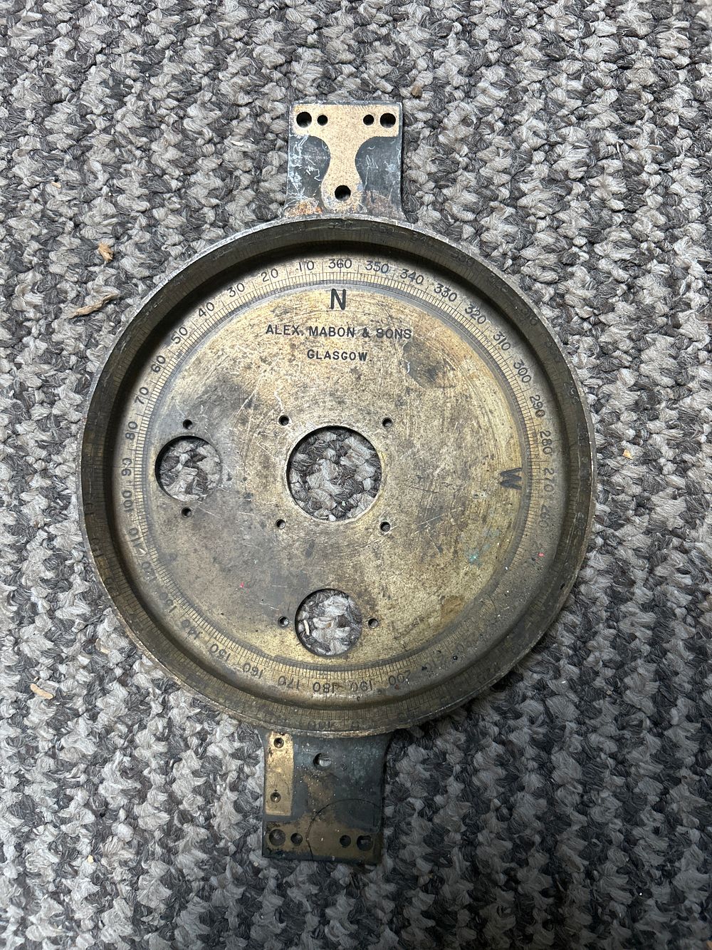 Lot 781: Alex Mabon & Sons Brass Maritime Azimuth? Compass Ring, Glasgow