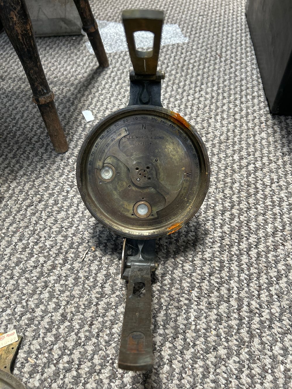 Lot 783: Antique Brass Vernier Surveyor's Compass by Alex Mabon & Sons, Glasgow?