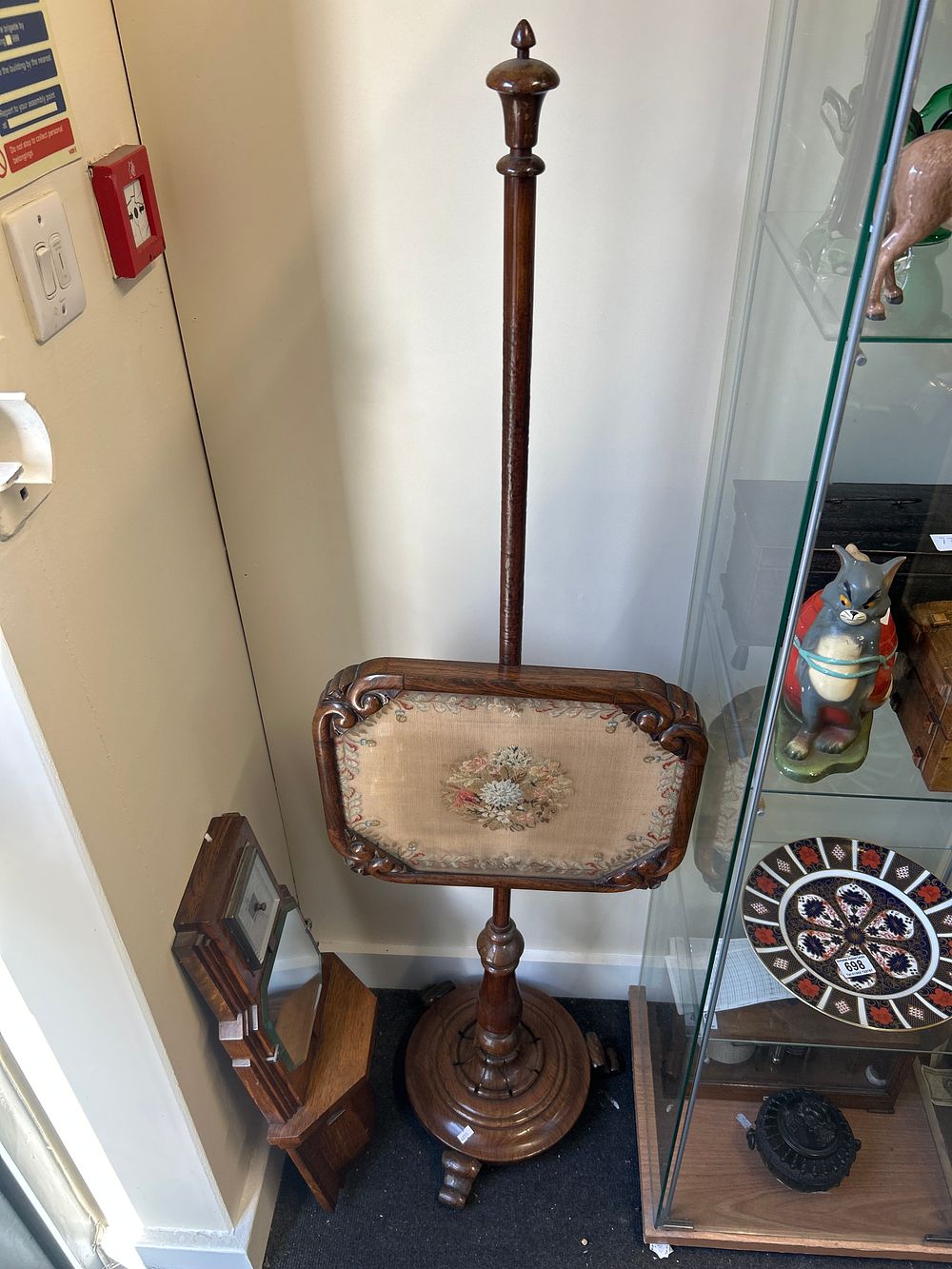 Lot 787: Victorian Mahogany Adjustable Pole Screen with Needlepoint Panel