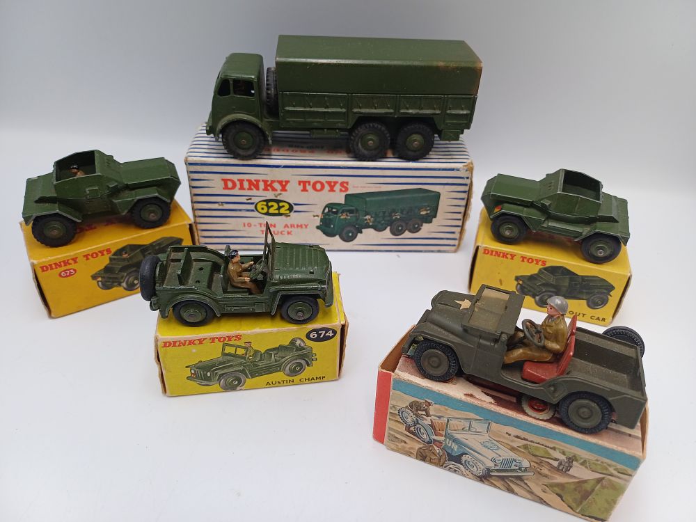Lot 853: A Collection of Dinky Toys Die-Cast Military Vehicles with Original Boxes