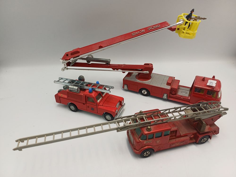 Lot 873: Three Die-cast British Fire Service Vehicles by Corgi, Matchbox, and Dinky Toys