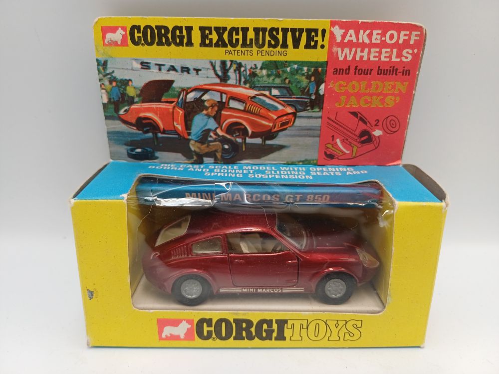Lot 883: Corgi Toys Die-cast Mini Marcos GT 850 with Golden Jacks 341