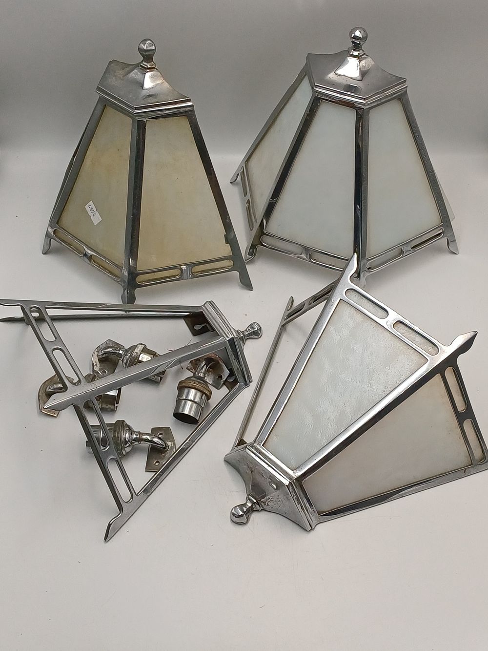 Lot 938: Art Deco Style Chrome-Plated Exterior Wall Lanterns