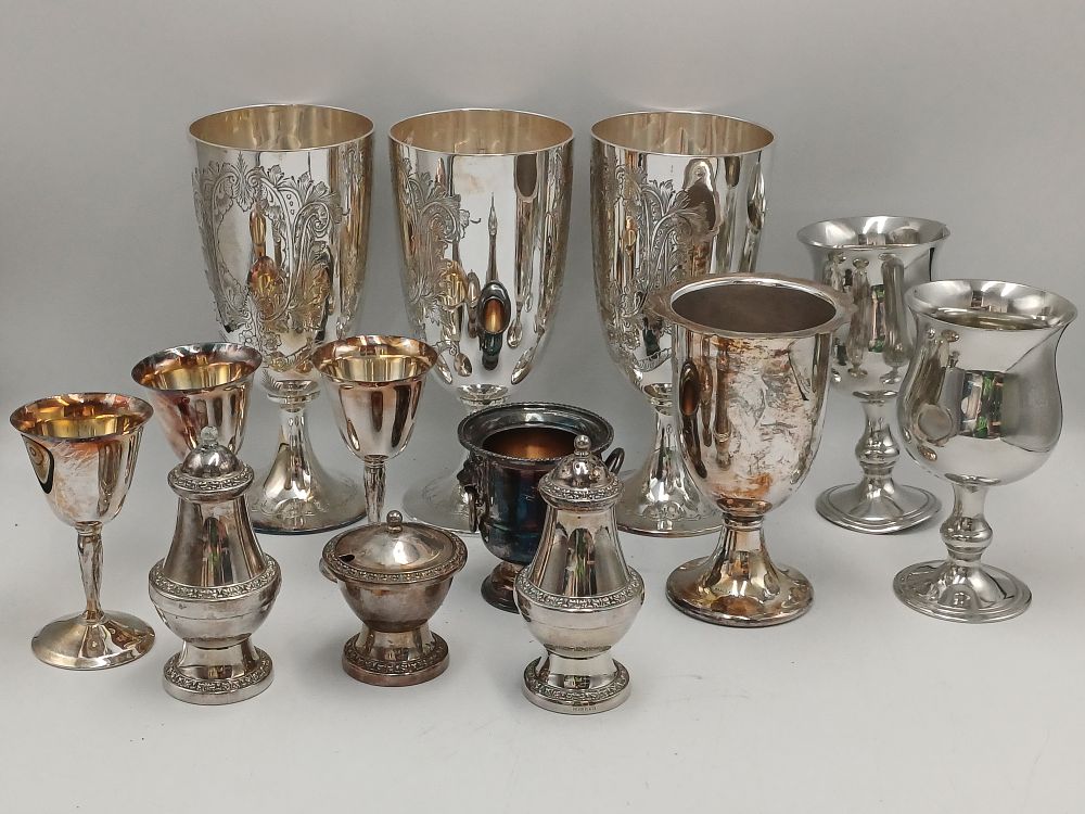 Lot 942: An Assortment of White Metal Tableware and Goblets