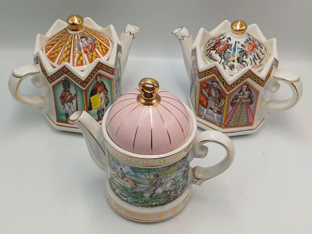 Lot 955: Three Decorative Ceramic Teapots Including Historical And Fox Hunt Motifs
