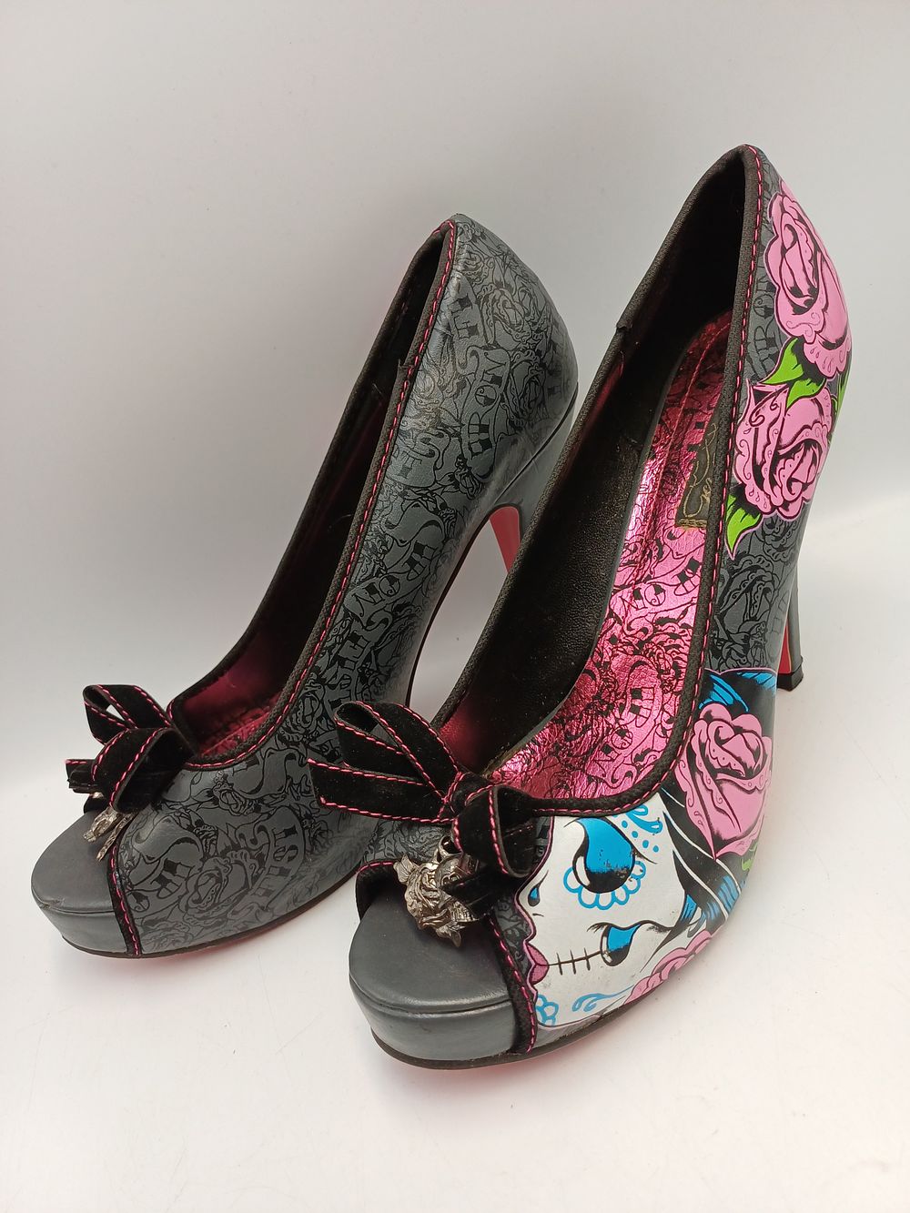 Lot 960: Iron Fist Day of the Dead? Synthetic Peep-toe Platform Pumps
