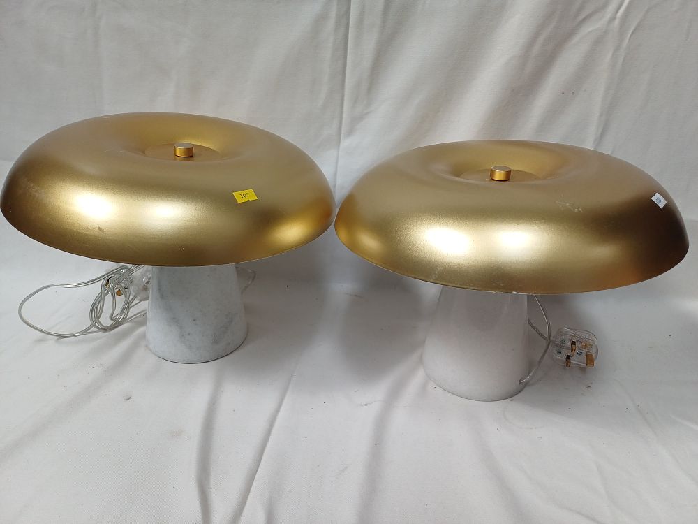 Lot 971: A Pair of Marble and Gilt Metal Effect Mushroom Table Lamps