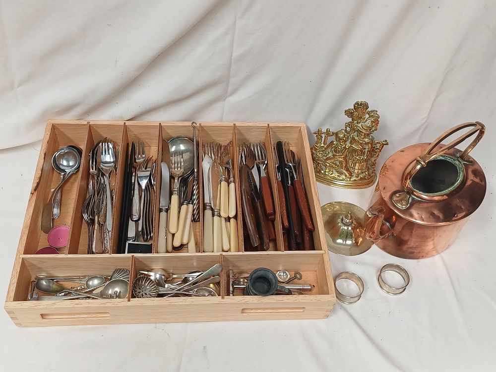Lot 986: An Assortment of White Metal and Copper Kitchenalia and Flatware