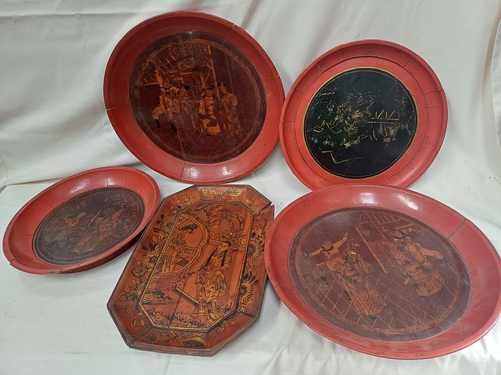 Lot 994: A Collection of Late Qing Dynasty? Cinnabar-Style Lacquer Trays and Dishes