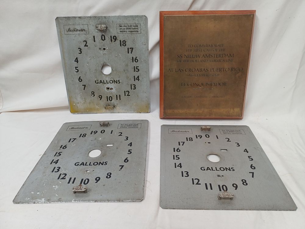 Lot 995: A Collection of Beckmeter Gas Pump Dial Plates and a Maritime Commemorative Plaque