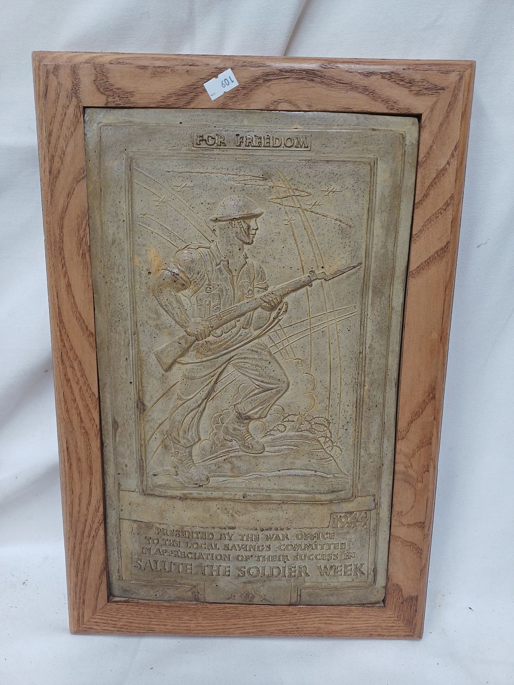 Lot 997: Second World War British Commemorative Plaque, Salute The Soldier Week, 1944, 47cm Tall