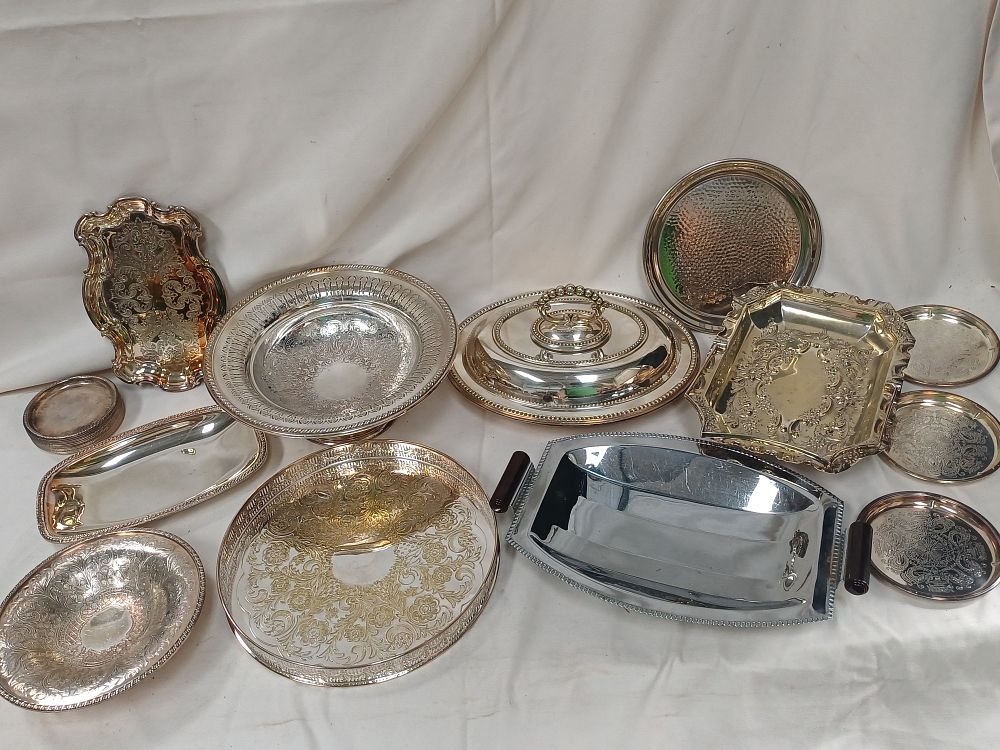 Lot 1002: A Collection of White Metal Tableware and Serving Trays