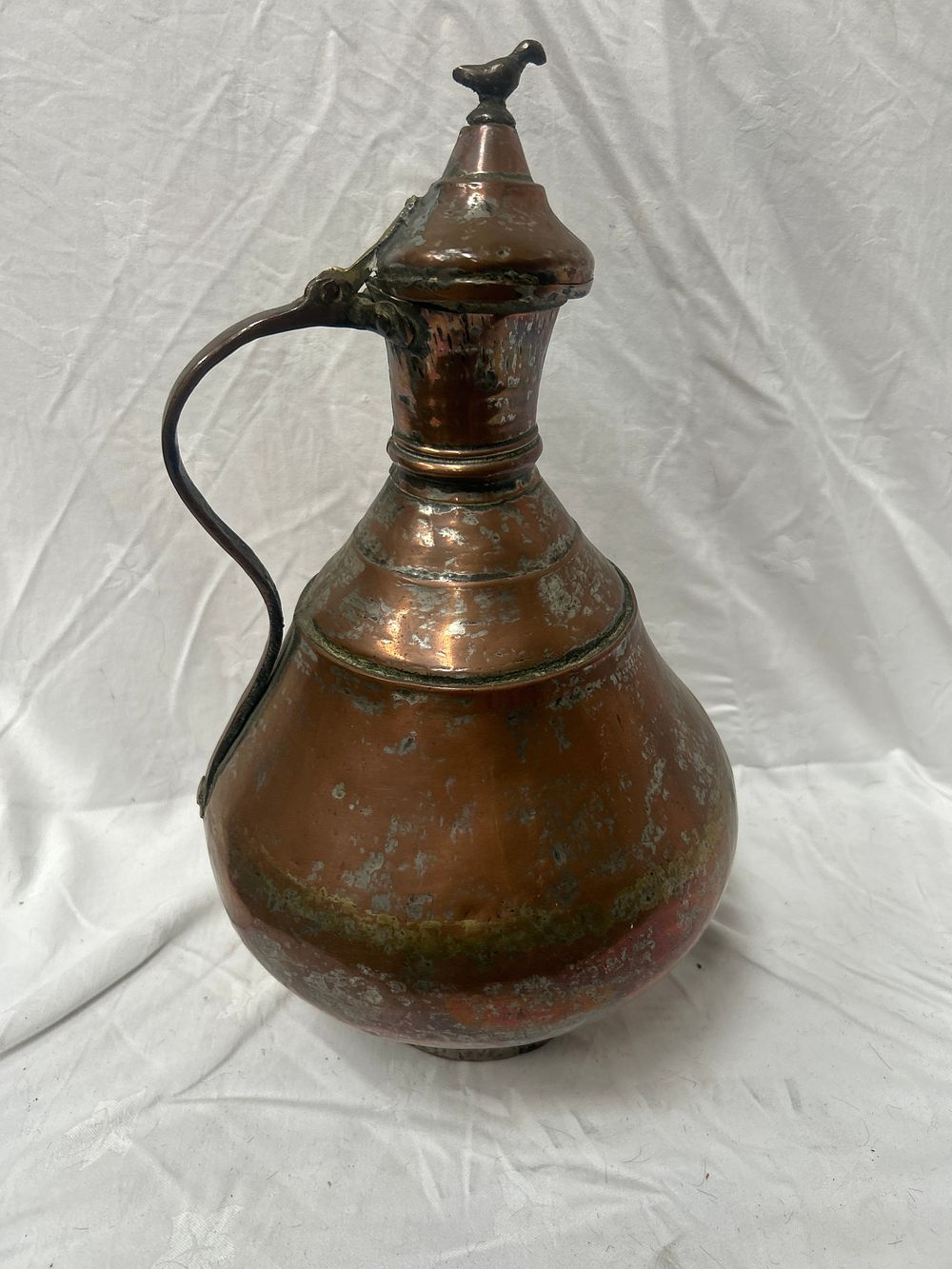 Lot 1022: Large Antique Middle Eastern? Copper Water Jug With Lid, 18"