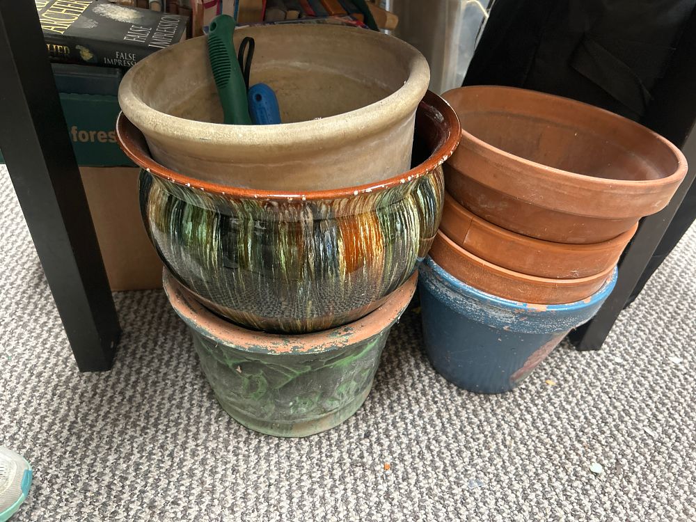 Lot 1030: An Assortment of Glazed and Terracotta Earthenware Garden Planters