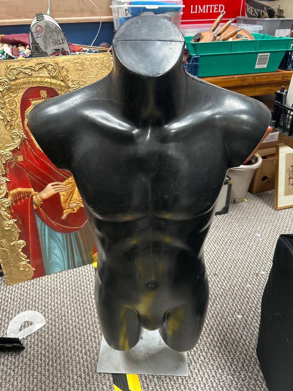 Lot 1047: Modern Plastic? Male Torso Display Mannequin with Metal Base