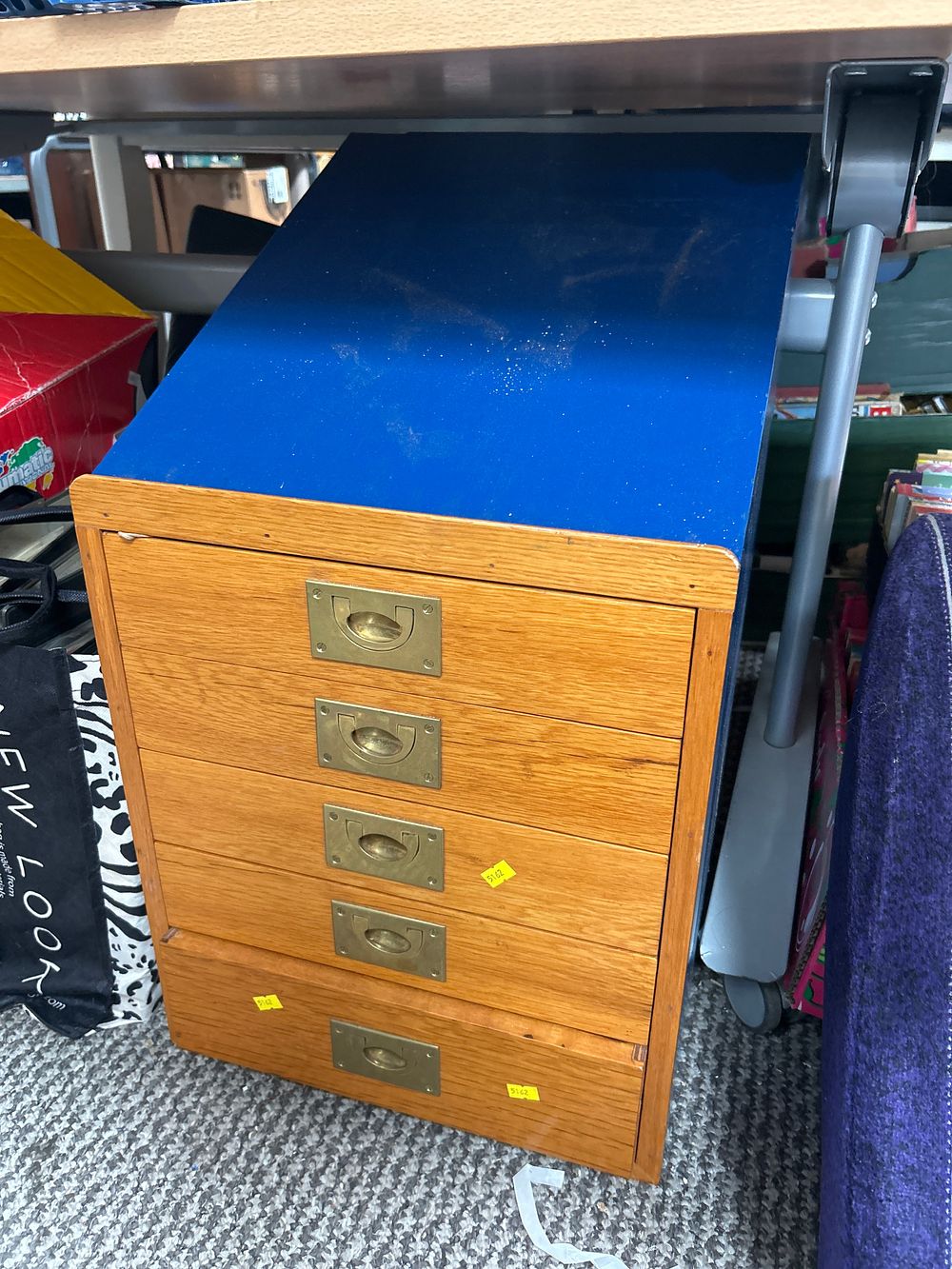 Lot 1048: A Group of Six Oak and Blue Painted Chests?, 26 x 15"