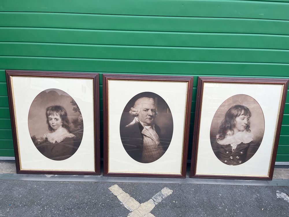 Lot 1077: Three 18th Century Mezzotint Family Portraits of the Pears and Beale Families Father &  Sons, 34 x 27"