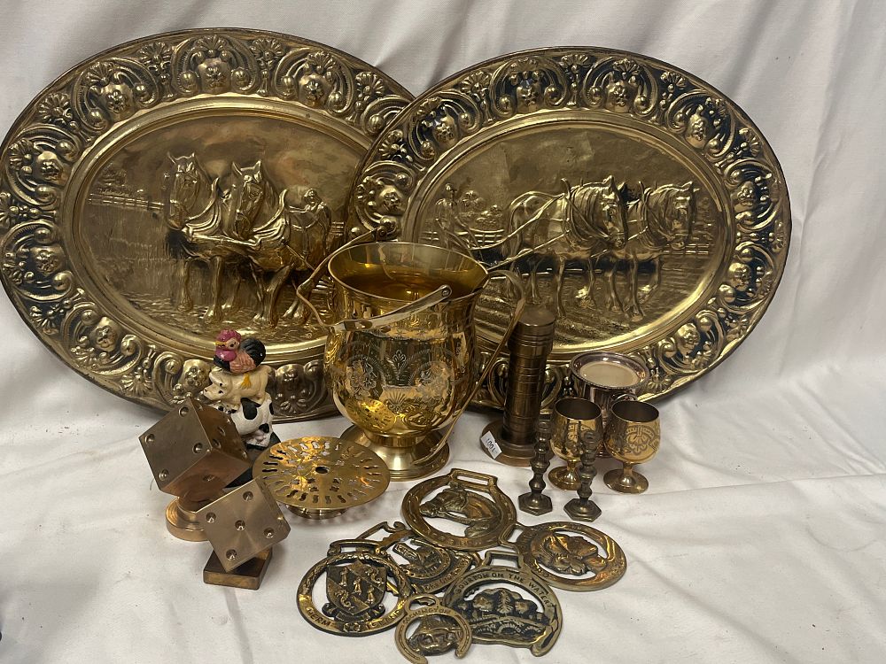 Lot 1090: A Collection of Brass Decorative Items Including Repousse Wall Plaques