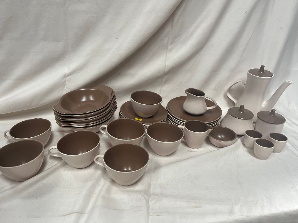 Lot 1156: Poole Pottery Mushroom and Sepia Two-Tone 36 Piece Dinner Service