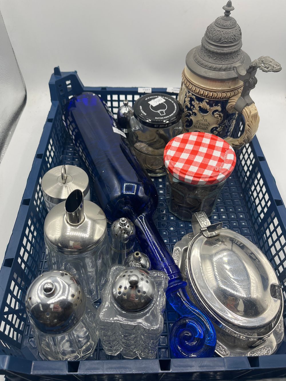 Lot 1165: A Collection of European and British White Metal Household Items and Assorted Coins