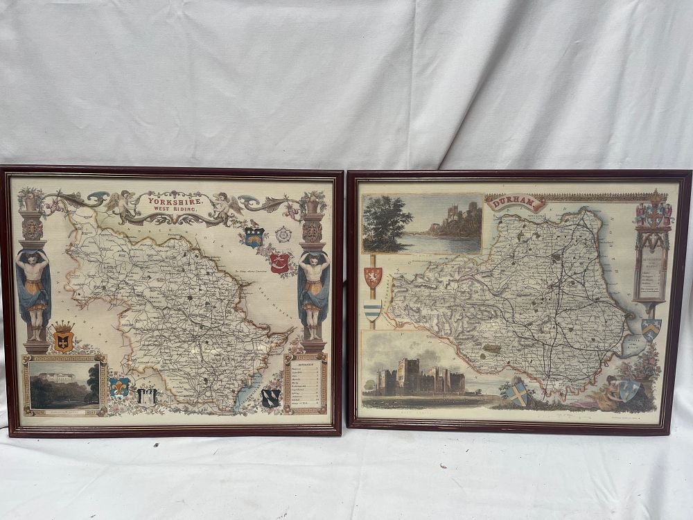 Lot 1179: A Pair of Hand-Coloured Engraved Maps of Yorkshire West Riding and Durham, 21 x 17"