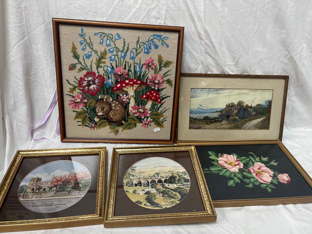 Lot 1190: A Collection of Framed Needlepoints and Landscapes by R. Parkin?
