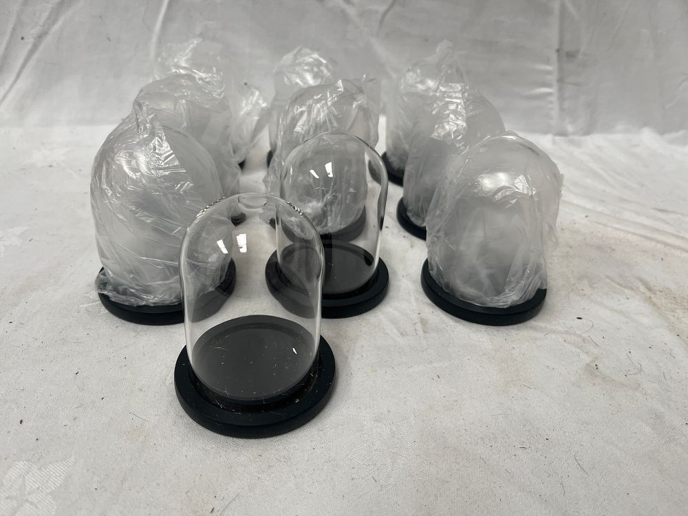Lot 1209: A Collection of Glass Cloche Tabletop Display Domes with Black Bases 4"