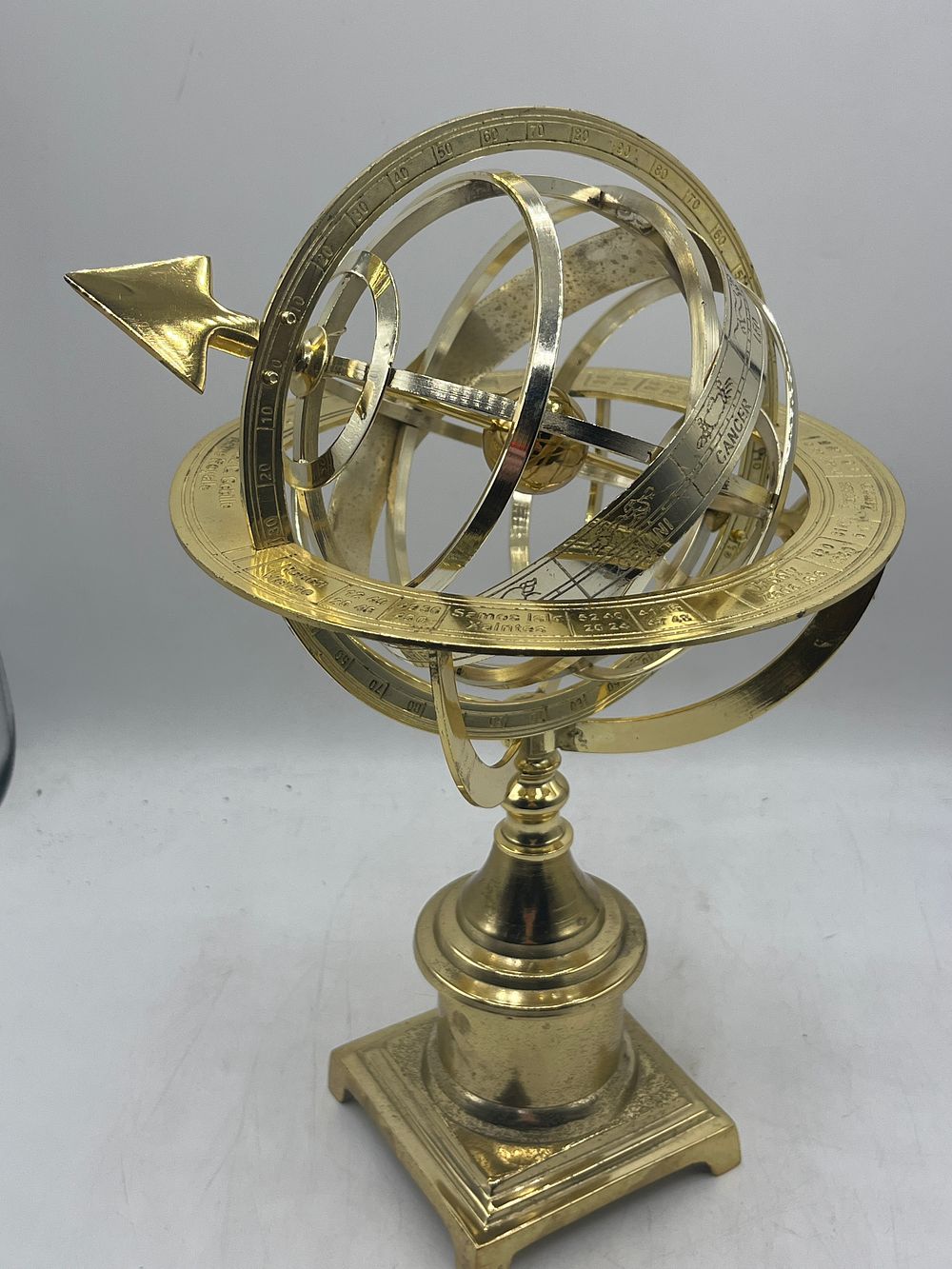 Lot 1210: G. Gobille? French Style Polished Brass Effect Armillary Sphere, 13” x 9”