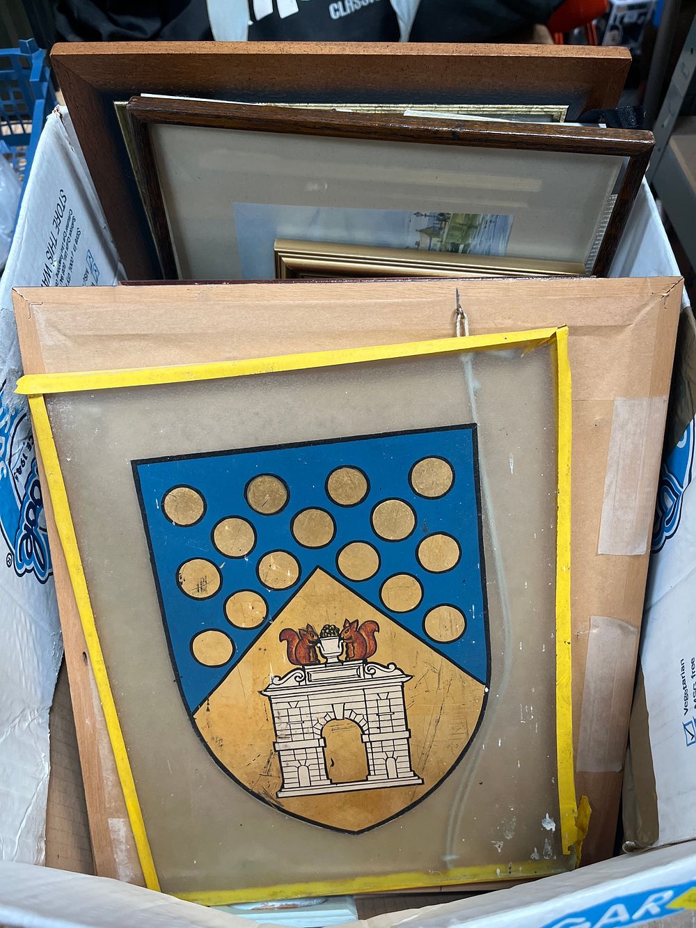 Lot 1212: A Collection of Decorative Pictures and a Smart Family Heraldic Plaque