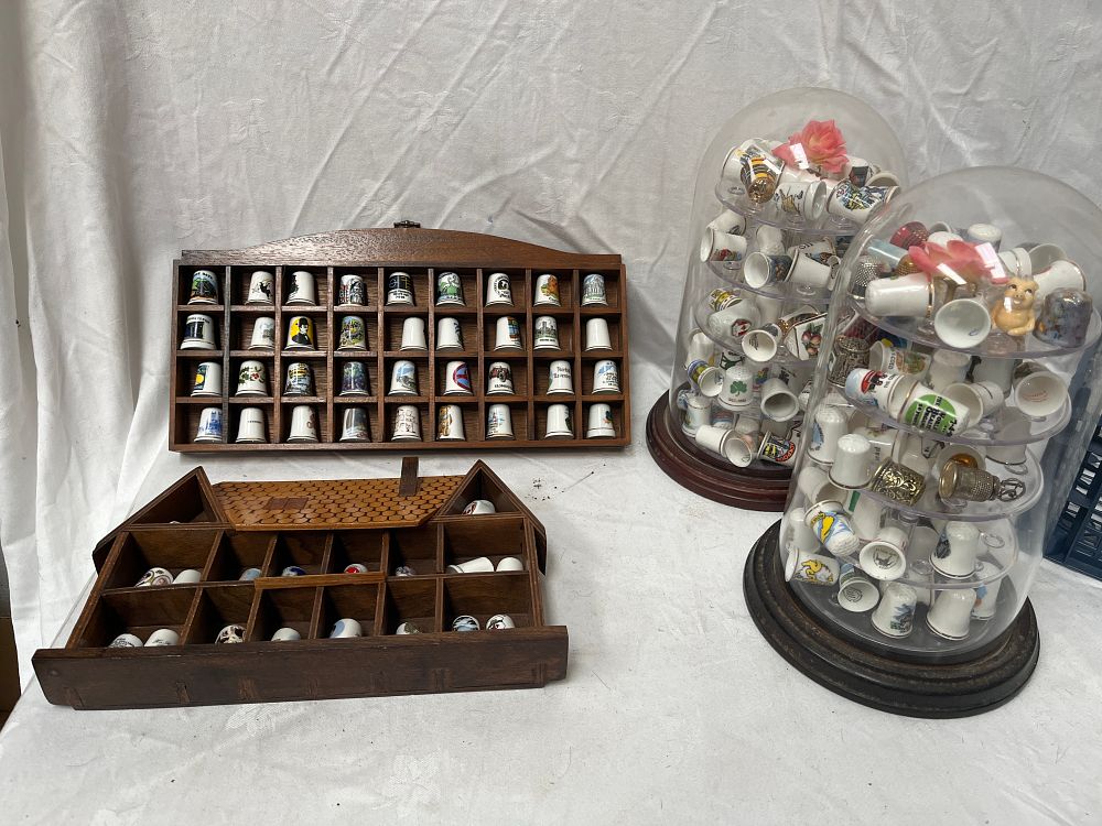 Lot 1216: A Collection of Porcelain? and Bone China? Souvenir Thimbles and Display Cases