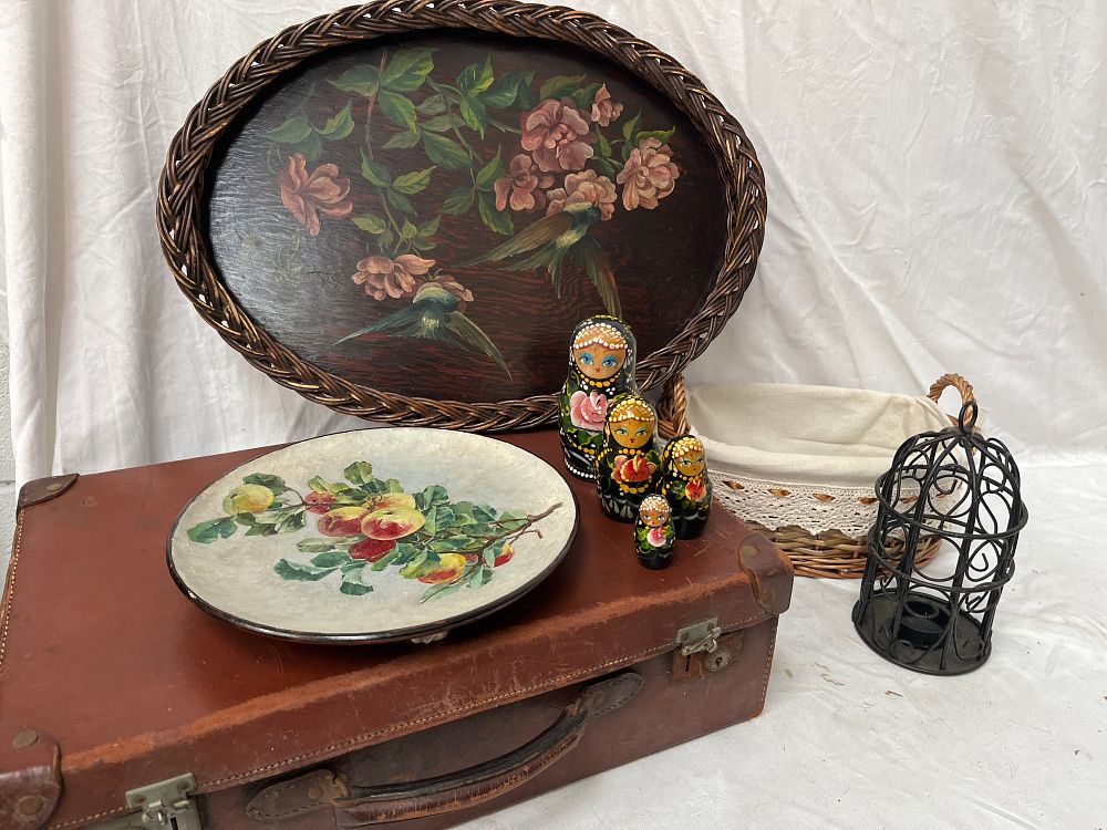 Lot 1225: An Assortment of Vintage Decorative Items and Accessories, Including a Hand-Painted Tole Tray?