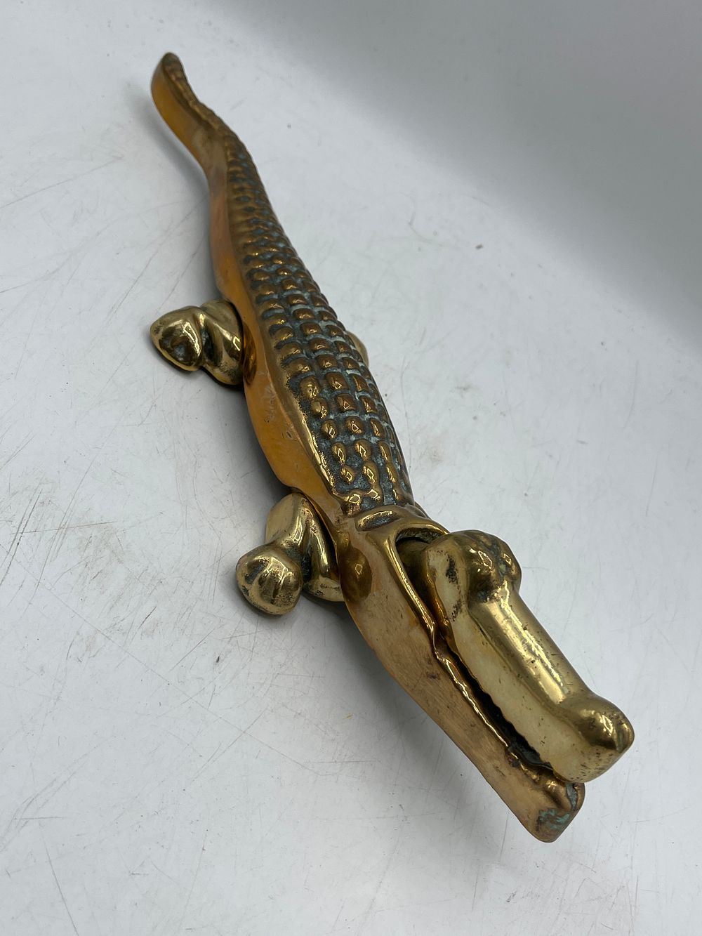 Lot 1231: Mid-20th Century Cast Brass Crocodile Nutcracker, 14"
