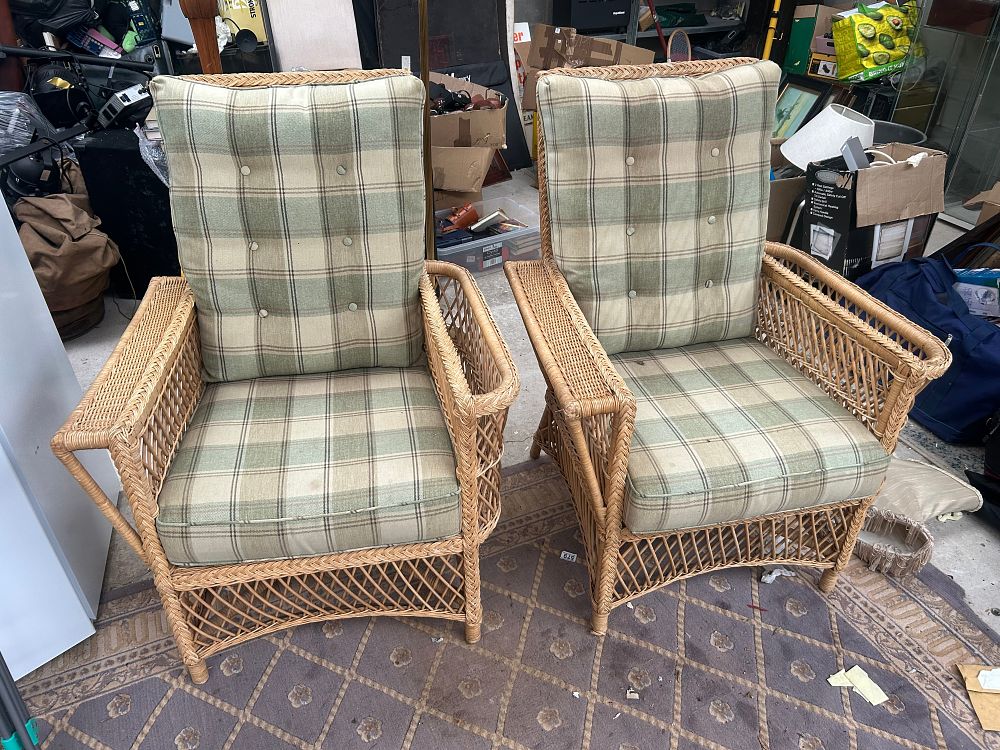Lot 1243: A Pair of Woven Rattan Conservatory Armchairs
