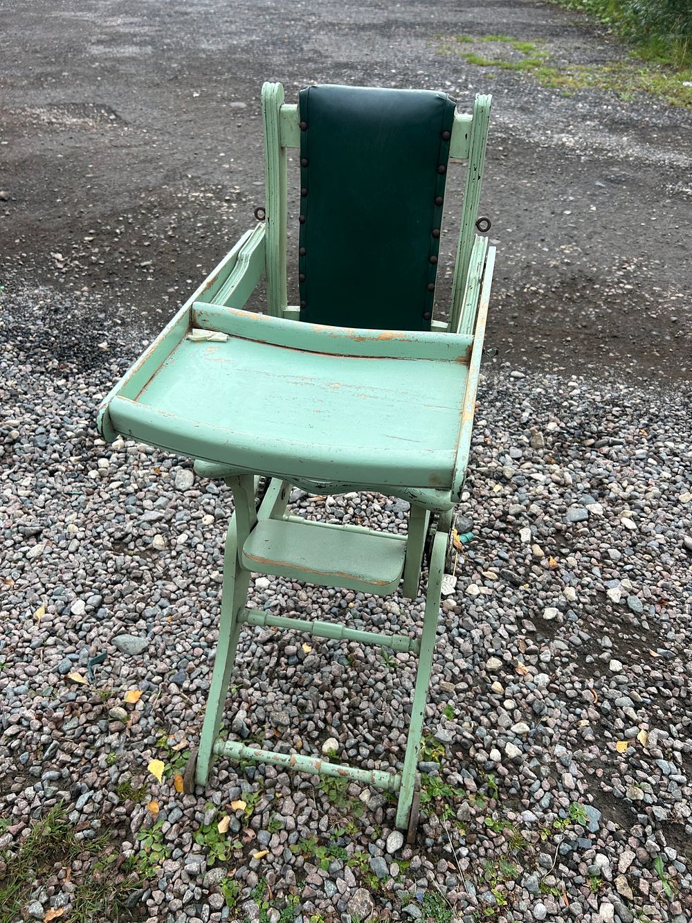 Lot 1252: Vintage Painted Wood? Convertible 2-in-1 High Chair and Stroller