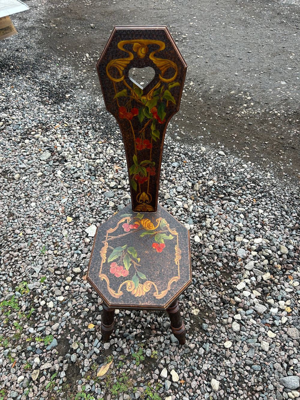 Lot 1253: Late Victorian? Painted and Stippled Wood Three-Legged Spinning Chair