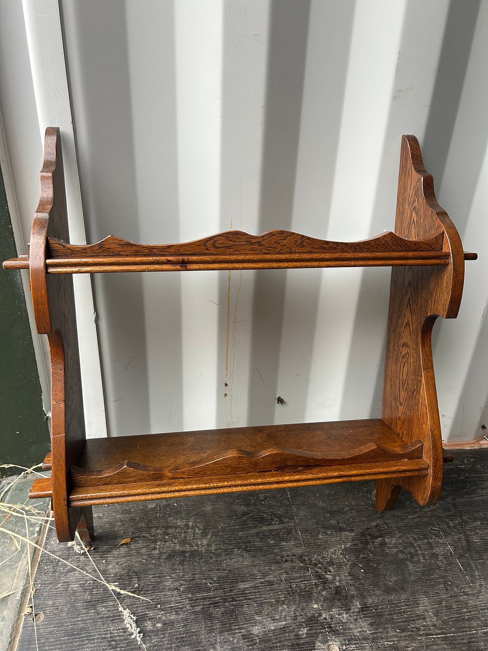 Lot 1255: Arts And Crafts Oak Wall Hanging Display Shelf?
