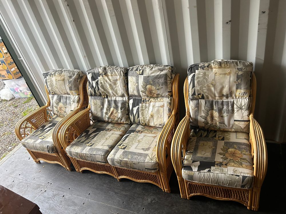 Lot 1256: Sorrento? Bamboo and Rattan Three Piece Conservatory Suite
