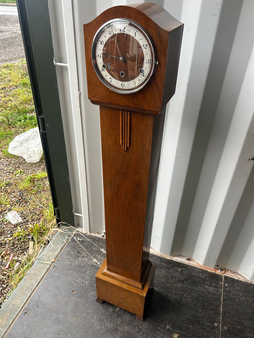 Lot 1267: Art Deco Walnut? Grandmother Clock by Bentima, 1930s?