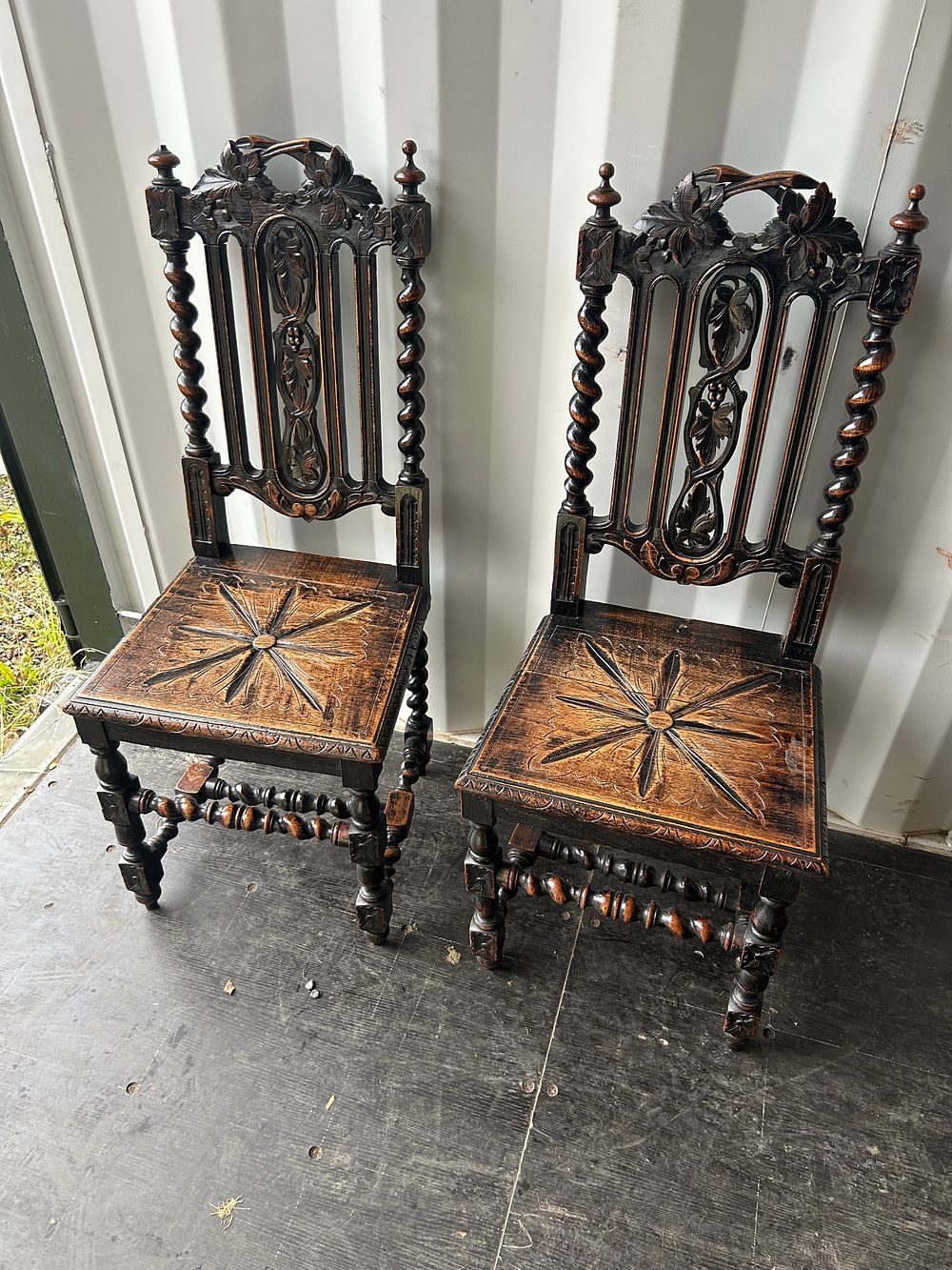 Lot 1269: A Pair of Late Victorian? Carved Oak Side Chairs