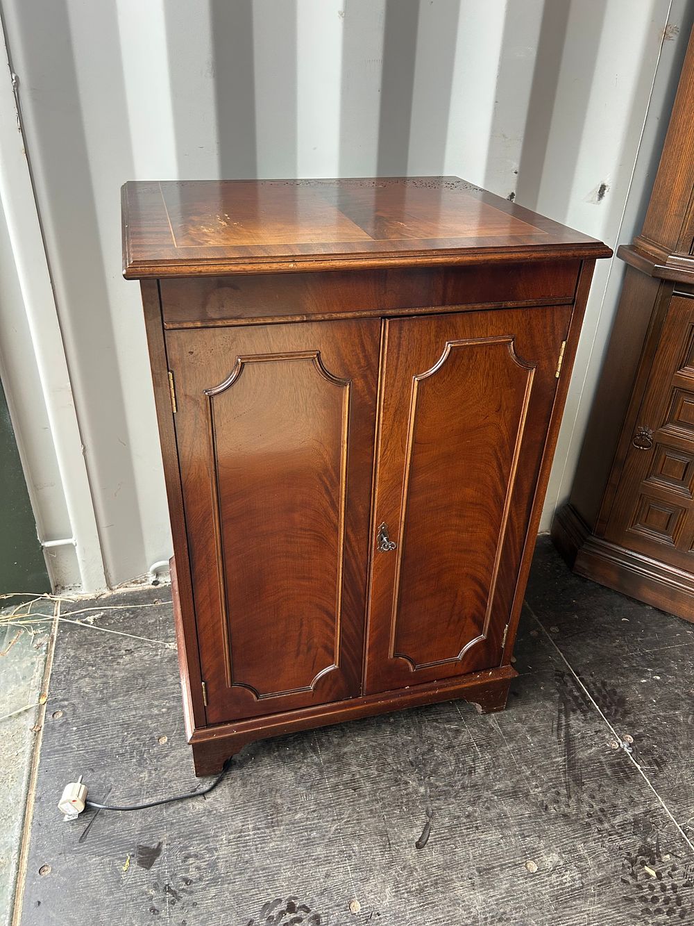 Lot 1273: Reproduction Mahogany Audio Cabinet Containing Denon, Leak, and Rega? Components