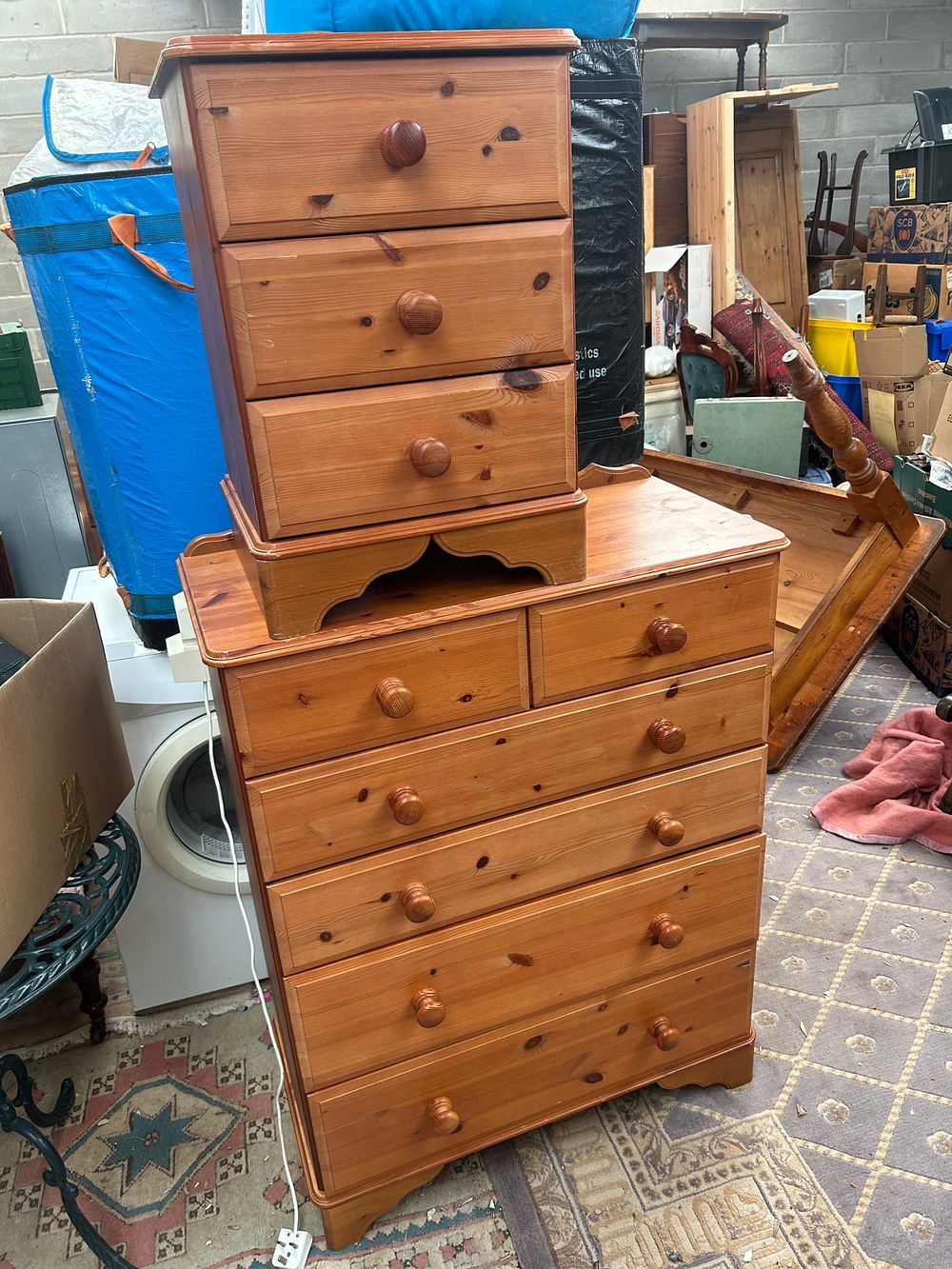 Lot 1277: A Traditional Farmhouse Style Pine? Chest of Drawers and Smaller Matching Chest
