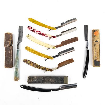 (8) Lot of Straight Razor Parts. Lot of Straight Razor parts, includes 3 Razors w/ Box, 5 w/o