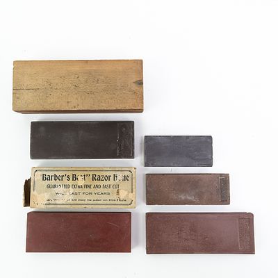 (5) Assorted Razor Hones Lot. Included is (1) "Columbia" , (1) Unmarked, (1) "Barbers Razor