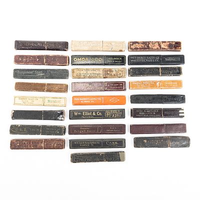 (25) Assorted Straight Razor Boxes. Large lot of miscellaneous Straight Razor boxes, with