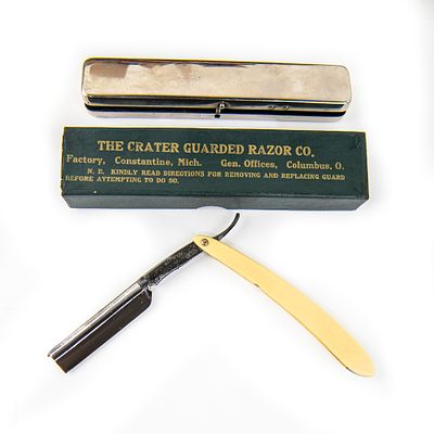 Crater Guarded Razor Co. Razor w/ Box and Case. RARE FIND! Vintage Straight Razor by The Crater