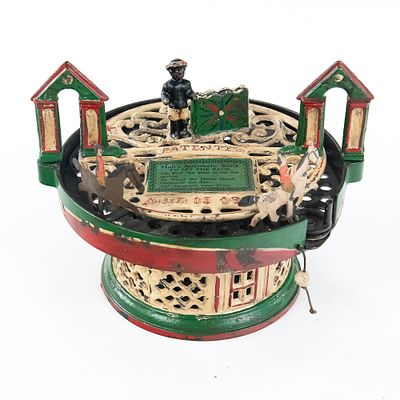 Hall's Race Course Mechanical Bank. Nice all original cast iron mechanical Race Course bank made 